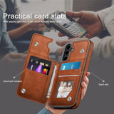 Samsung Galaxy S25 Wallet Case, RFID Blocking, Magnetic Clasp, Shockproof, Brown