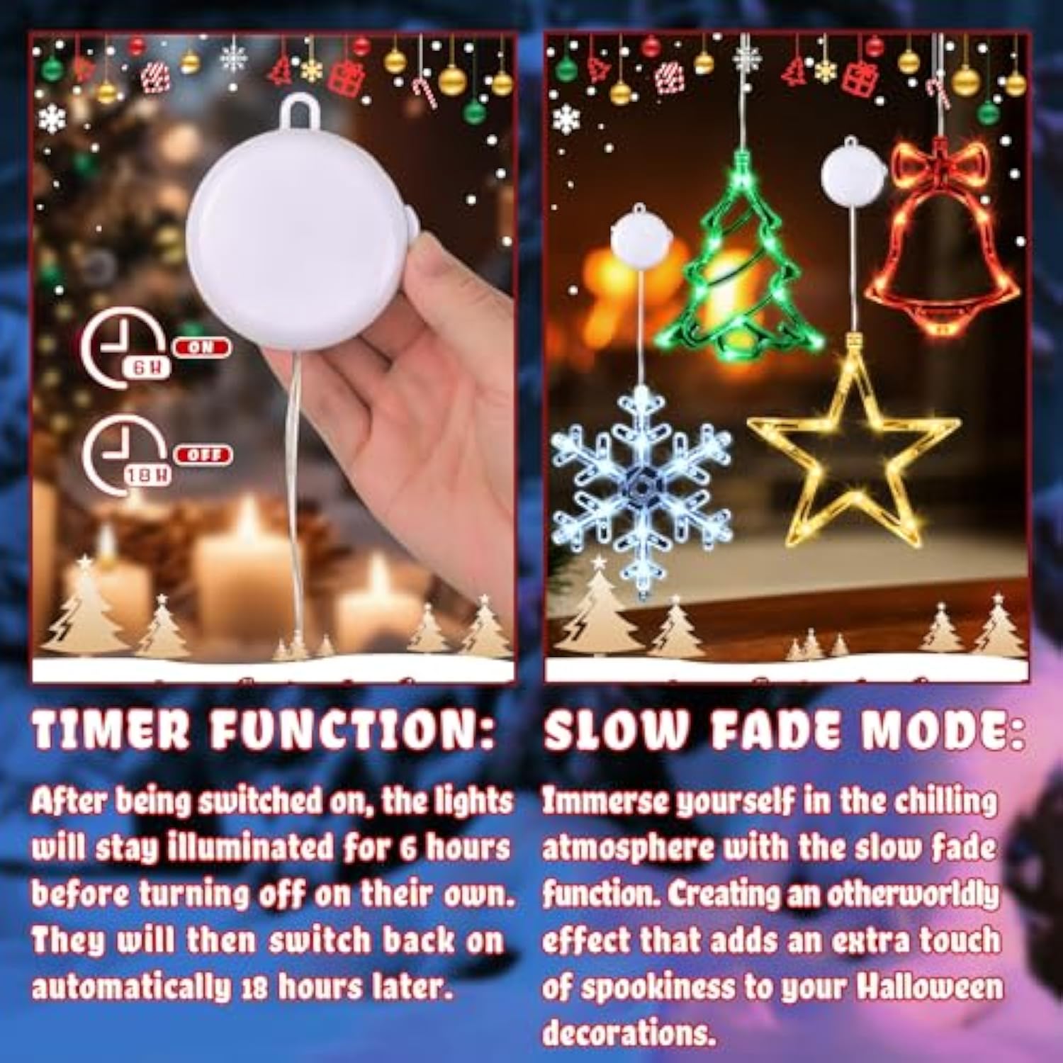 4 Pcs Christmas Window Lights With Timer Function, Christmas Window Decorations Jingle Bell Snowflake Christmas Tree Sta