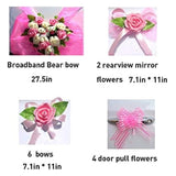 Artificial Wedding Car Flowers Plate Ribbon Bows Set With Silk Organza Wreaths Plush Mini Bear Door Handle Ornaments Diy Wedding Accessories Decorative Supplies For Party Events Red