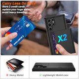Samsung Galaxy S22 Ultra Heavy Duty Dual Layer Shockproof Case with Card Holder and 2 HD Screen Protectors, Slim Wallet Case for S22 Ultra - Black