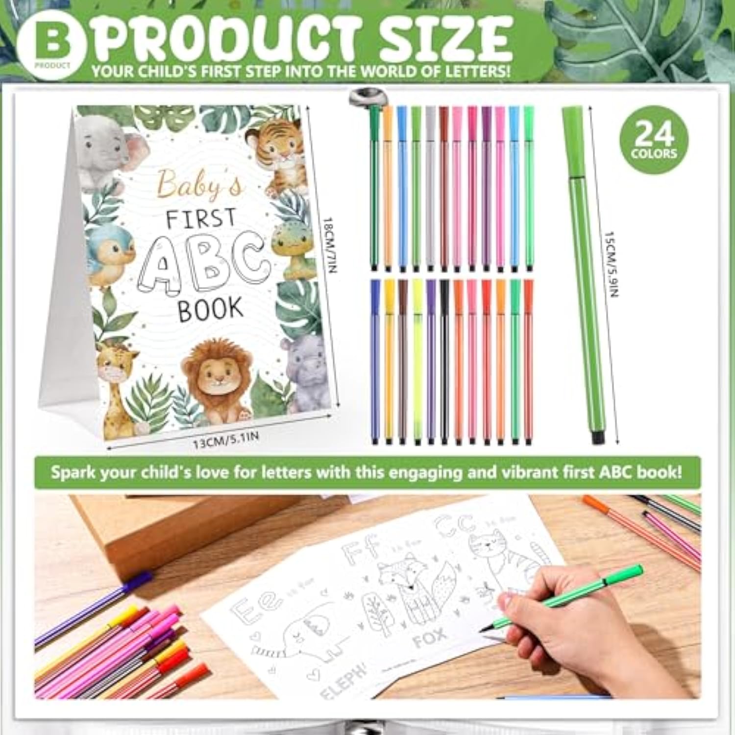 Baby Shower Games Baby'S First Abc Coloring Book 26 Curious Baby Activity Cards Animal Alphabet A To Z Coloring Card With 24 Watercolor Pen(Safari)