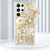 For Galaxy S25 Ultra Bling Case, 3D Bling Shiny Rhinestone Diamond Crystal Pearl Handmade Pendant Iron Tower Pumpkin Car Flowers Soft Protective Anti-Fall Case For Galaxy S25 Ultra(Gold)