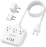 International Travel Power Strip 3 Outlets 4 USB 2 USB C 5FT Adapter White