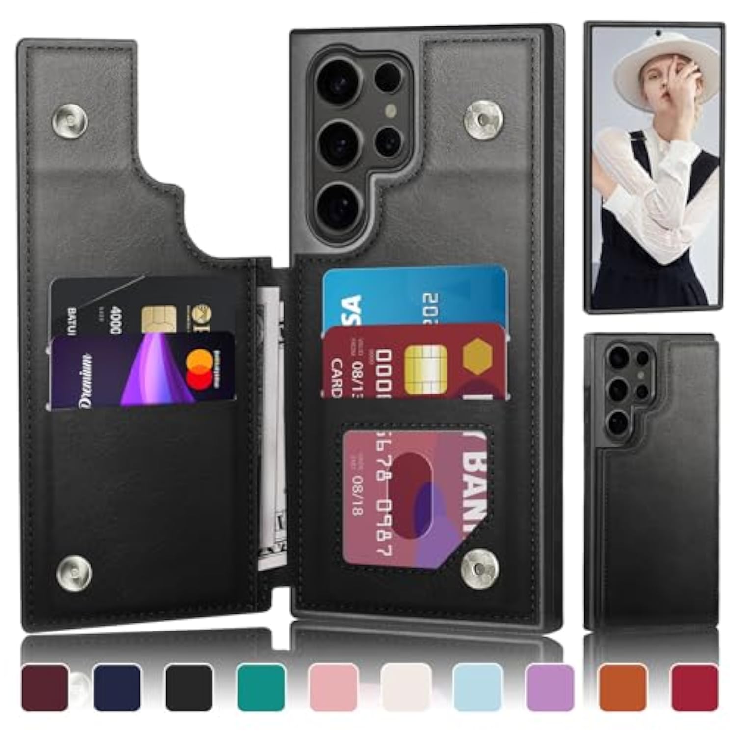 Designed For Samsung Galaxy S25 Ultra Case Wallet With Card Holder, [Magnetic Clasp Cover] [Rfid Blocking Leather Protection] Shockproof Women Men Cases For Samsung S25 Ultra Black