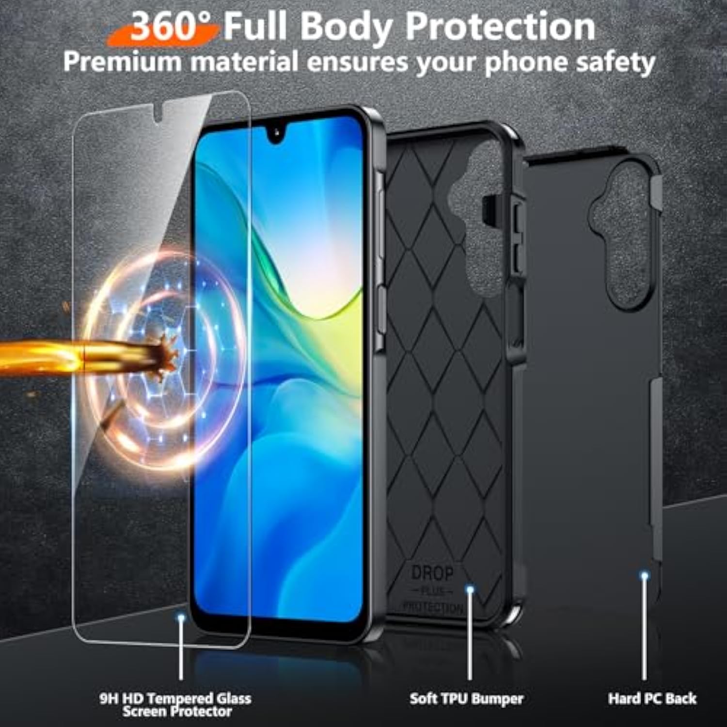 Designed For Samsung Galaxy A16 5G Case, [Military Grade Drop Protection] Non-Slip Heavy Duty Full Body Shockproof Protection Phone Case Galaxy A16 5G Case,Black