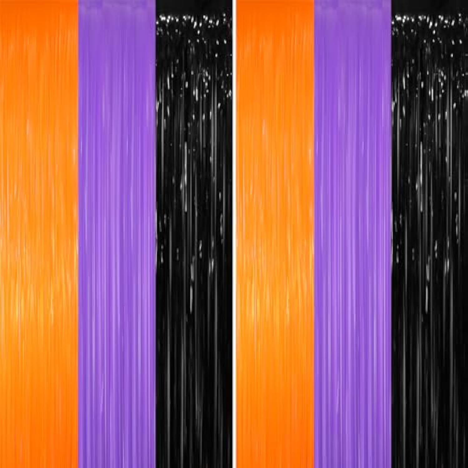 2 Pack Black Orange Purple Foil Fringe Curtains 6.4x8.2ft Backdrop Party Decorations
