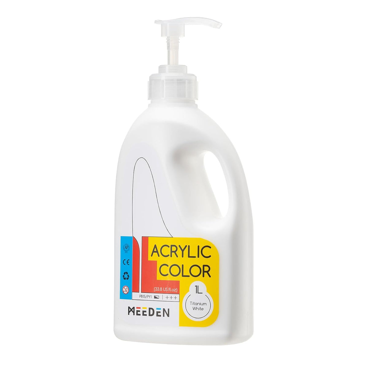Titanium White Acrylic Paint: 1 L /33.8 Oz White Liquid Paint With Pump Lid - Soft Body Art Paints For Canvas, Studio, School, Wall & Poured Paintings