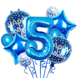 Blue 5th Birthday Balloon Set – 11pcs Foil & Confetti Balloons for Kids Party Decor
