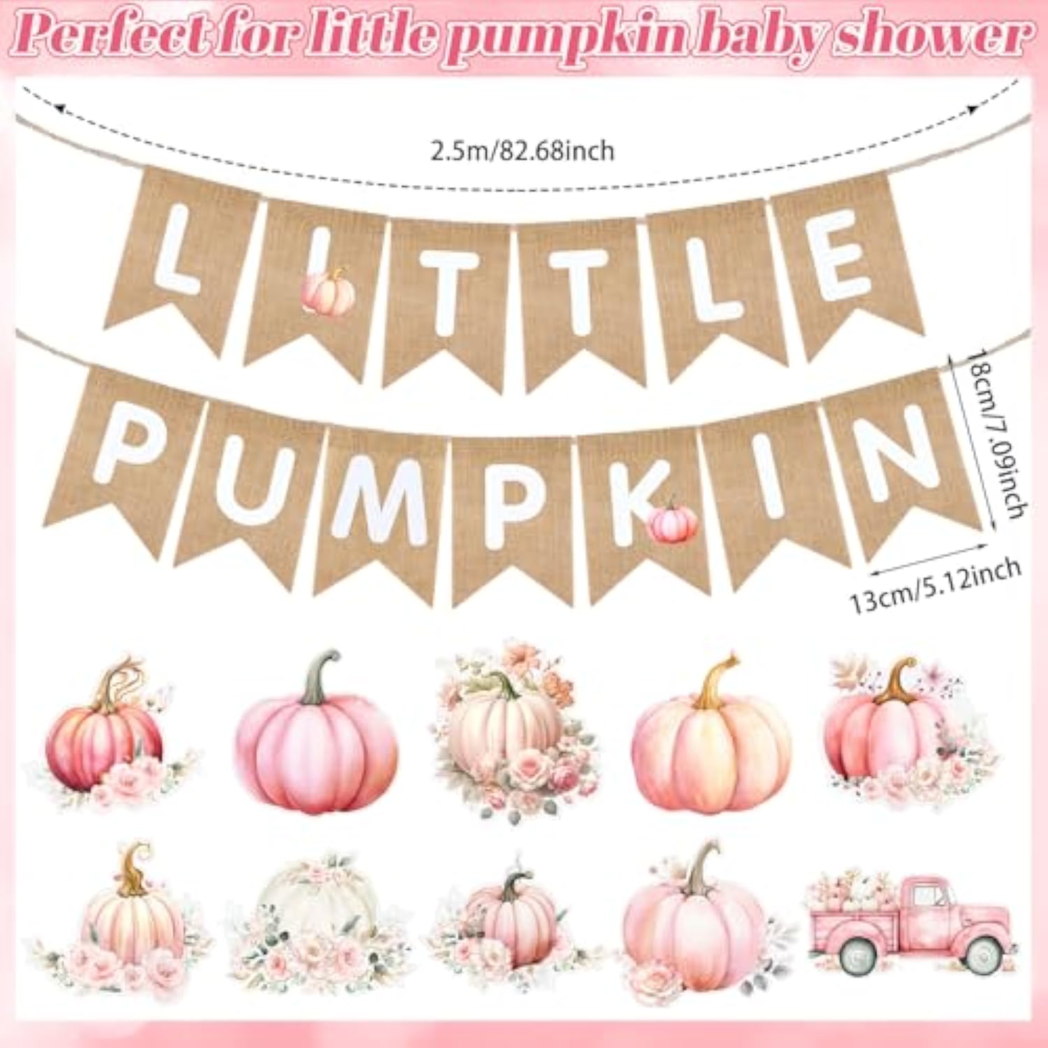 Fall Pink Little Pumpkin Burlap Baby Shower Banner Autumn/Halloween Decor