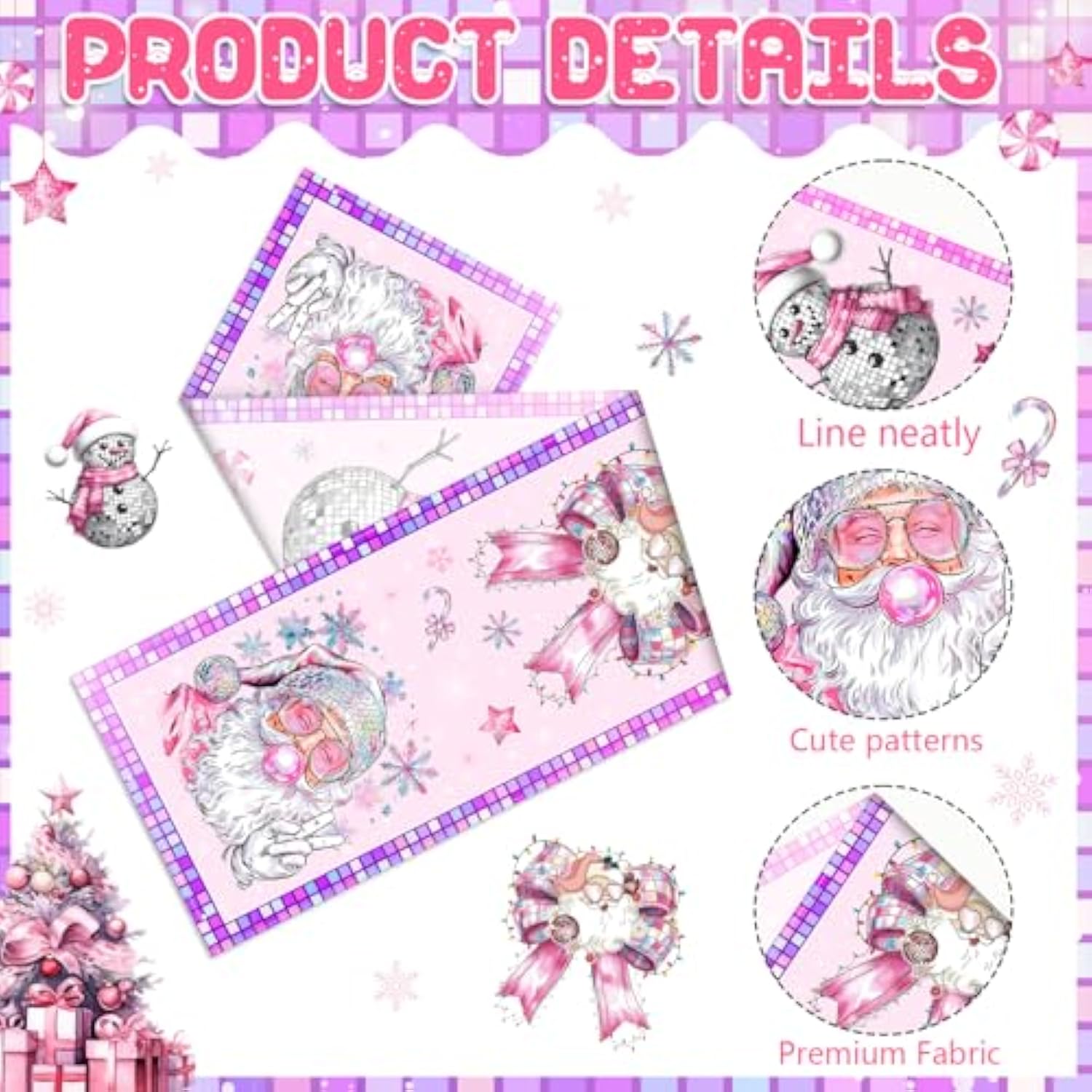 Disco Ball Christmas Table Runner,Santa Claus Bow And Disco Ball Table Runner,Merry Christmas Tabletop Cover,Retro Xmas Party Decorations For Home Indoor Kitchen Dining Winter Party Supply