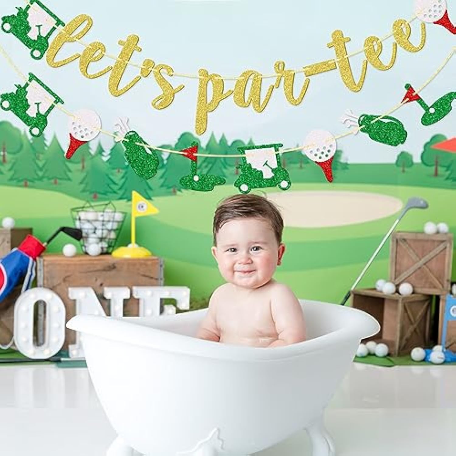 "Let's Par-Tee" Golf Banner: Glitter Decor for Birthday & Retirement Parties