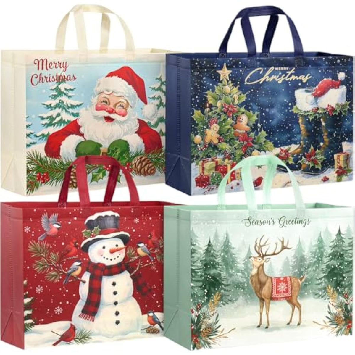 12 Pack Extra Large Christmas Gift Bags With Handles, Reusable Non-Woven Christmas Bags For Presents Wrapping Holiday Xmas Party Favors Supplies(16.7" X 12.6" X 6.7")