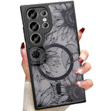 For Samsung Galaxy S25 Ultra Magnetic Floral Case, [Compatible With Magsafe] Cute Black Flower Phone Case For Women Girls Tpu Bumper Translucent Shockproof Case For Galaxy S25 Ultra,Sunflower