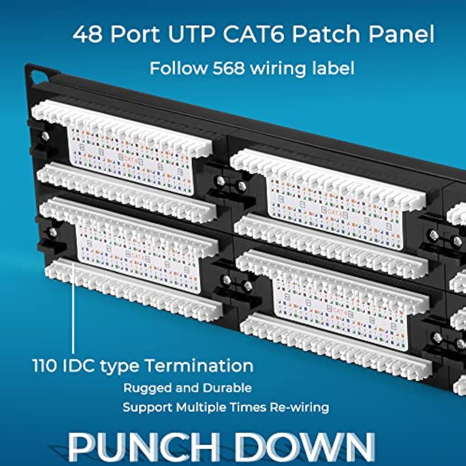 Patch Panel 48 Port Cat6 10G Support, Network Patch Panel Utp 19-Inch, Wallmou