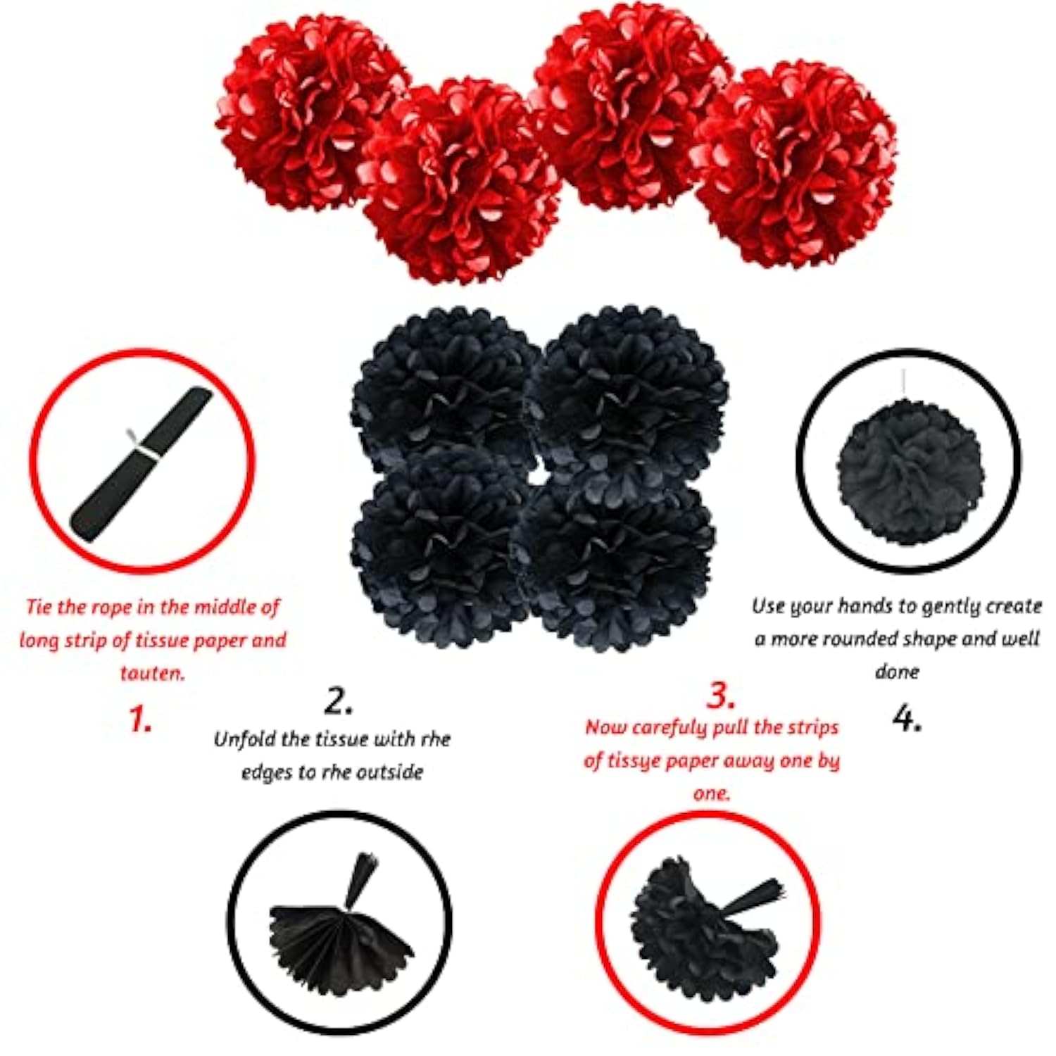 Black & Red Birthday Decor Kit – Balloons, Banner and Pompoms for All Ages and Genders