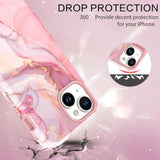 For Iphone 13 & Iphone 14 Case, Iphone 13/14 Marble Pattern Phone Case, 3 In 1 Full Body Protective Slim Hybrid Shockproof Soft Silicone + Hard Pc Rugged Heavy Duty Girls Women, Pink