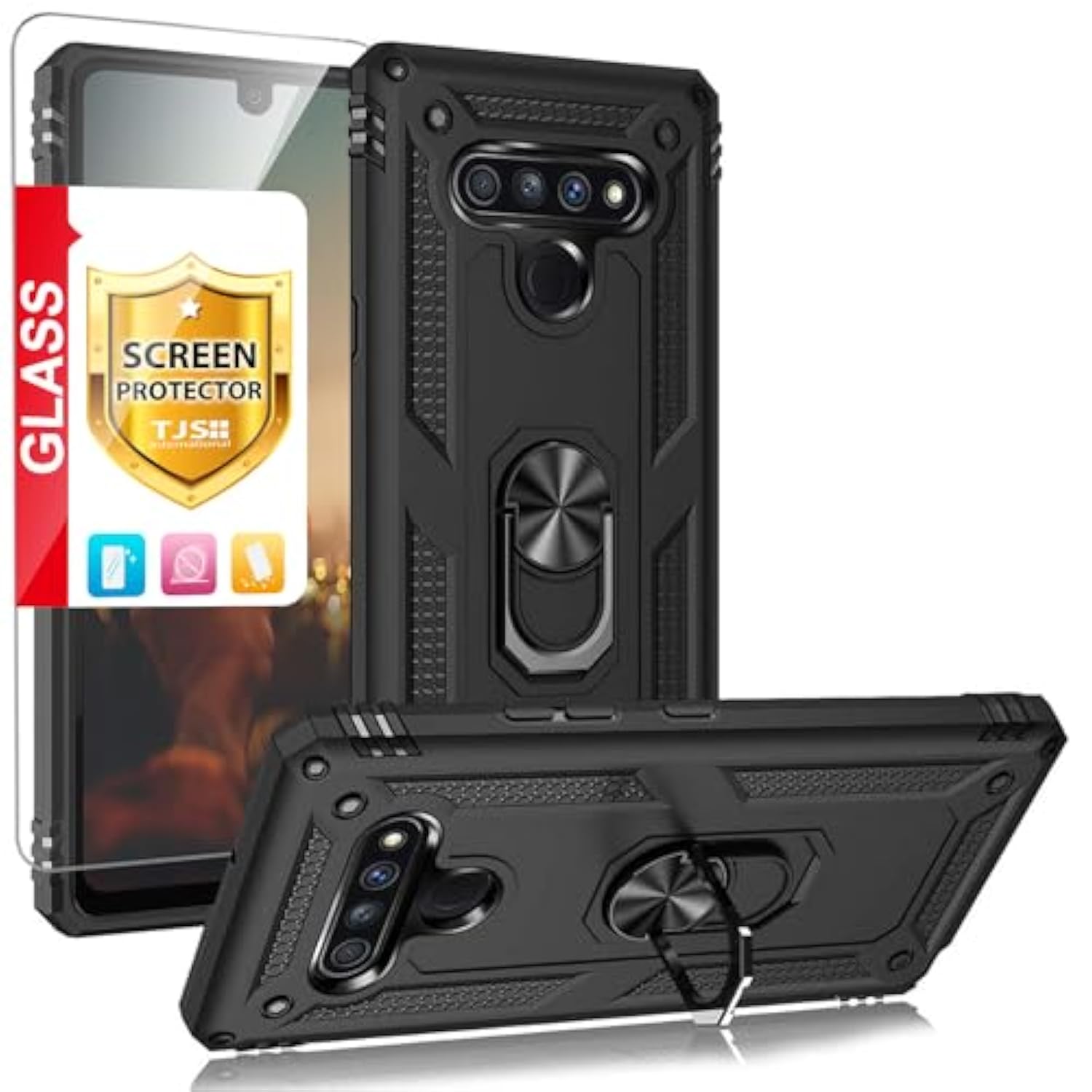 Compatible With Lg Stylo 6 Case, With [Tempered Glass Screen Protector][Metal Ring][Magnetic Support] Kickstand Heavy Duty Drop Protector Phone Case Cover (Black)