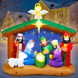 8Ft Christmas Inflatables Nativity Scene, Blow Up Christmas Nativity Scene, Led Lighted The Birth Of Jesus Scene Inflata