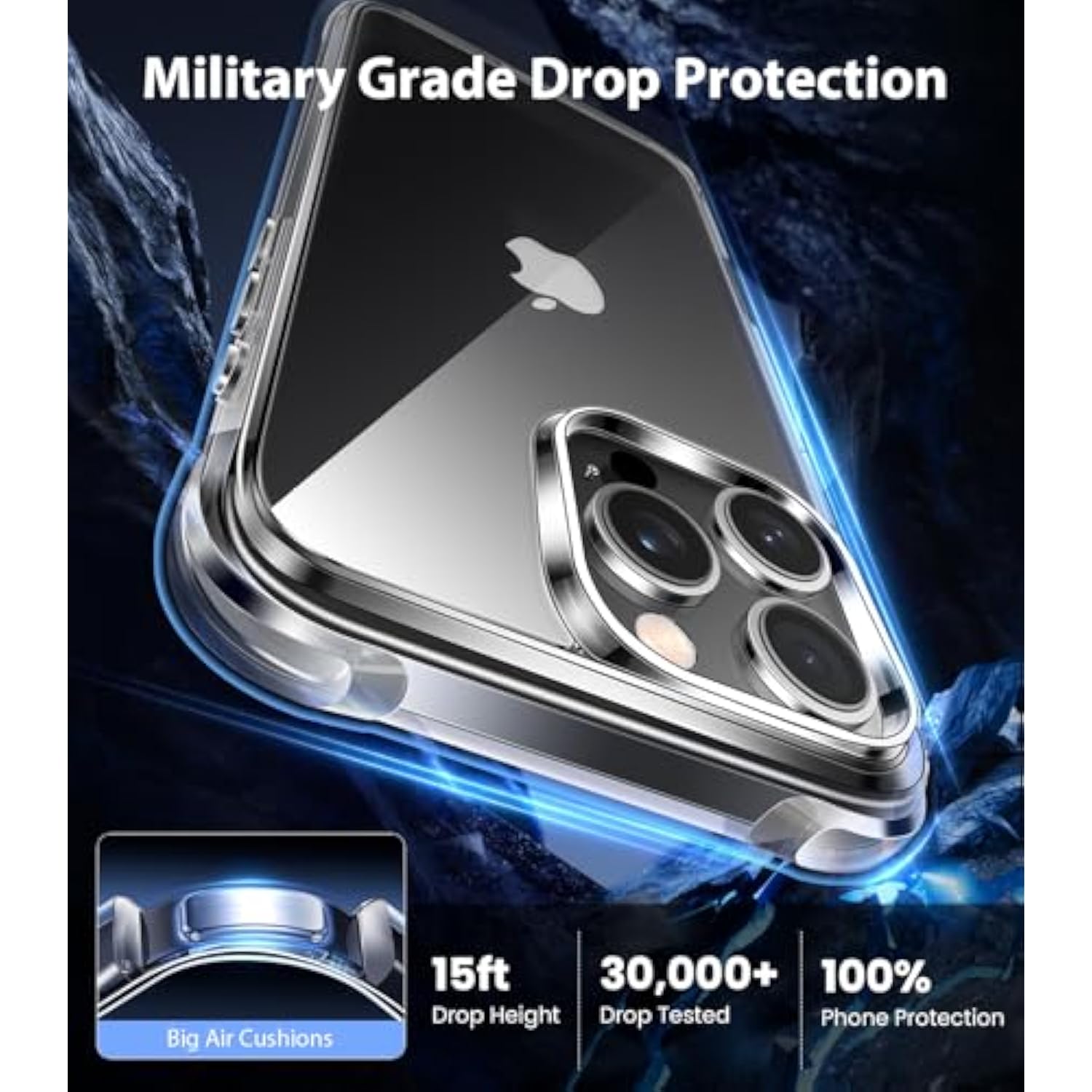 iPhone 16 Pro Clear Case, Not-Yellowing, Military-Grade Drop Protection, Shockproof