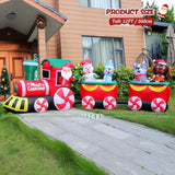 12 Ft Christmas Inflatable Train With Santa Claus, Snowman, Penguin, Dog, Blow Up Santa Train Yard Decorations Built-In