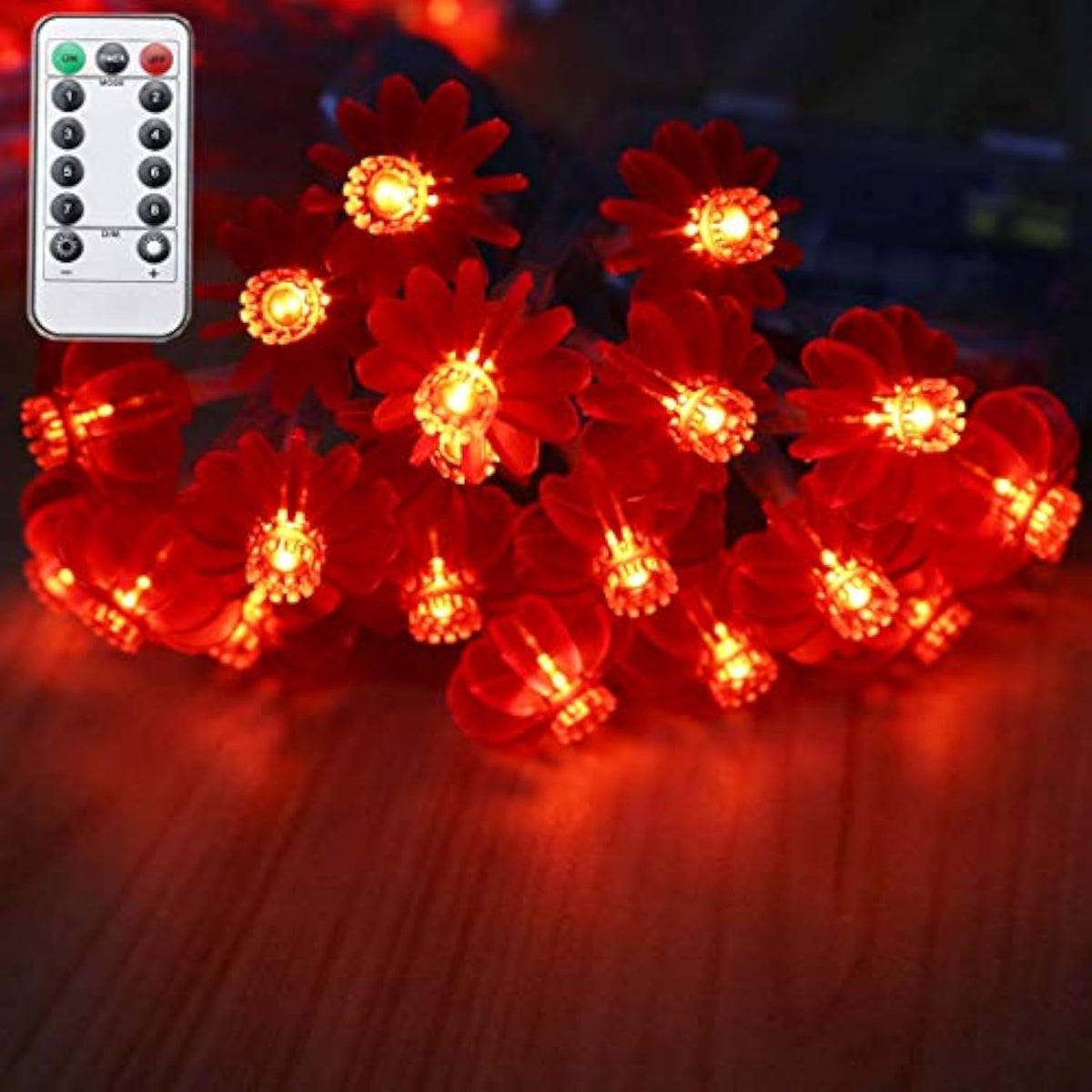 Red Lantern String Light,Battery Operated Waterproof 8 Modes 40 Leds 20Ft Fairy String Lights Remote Control Decor Light