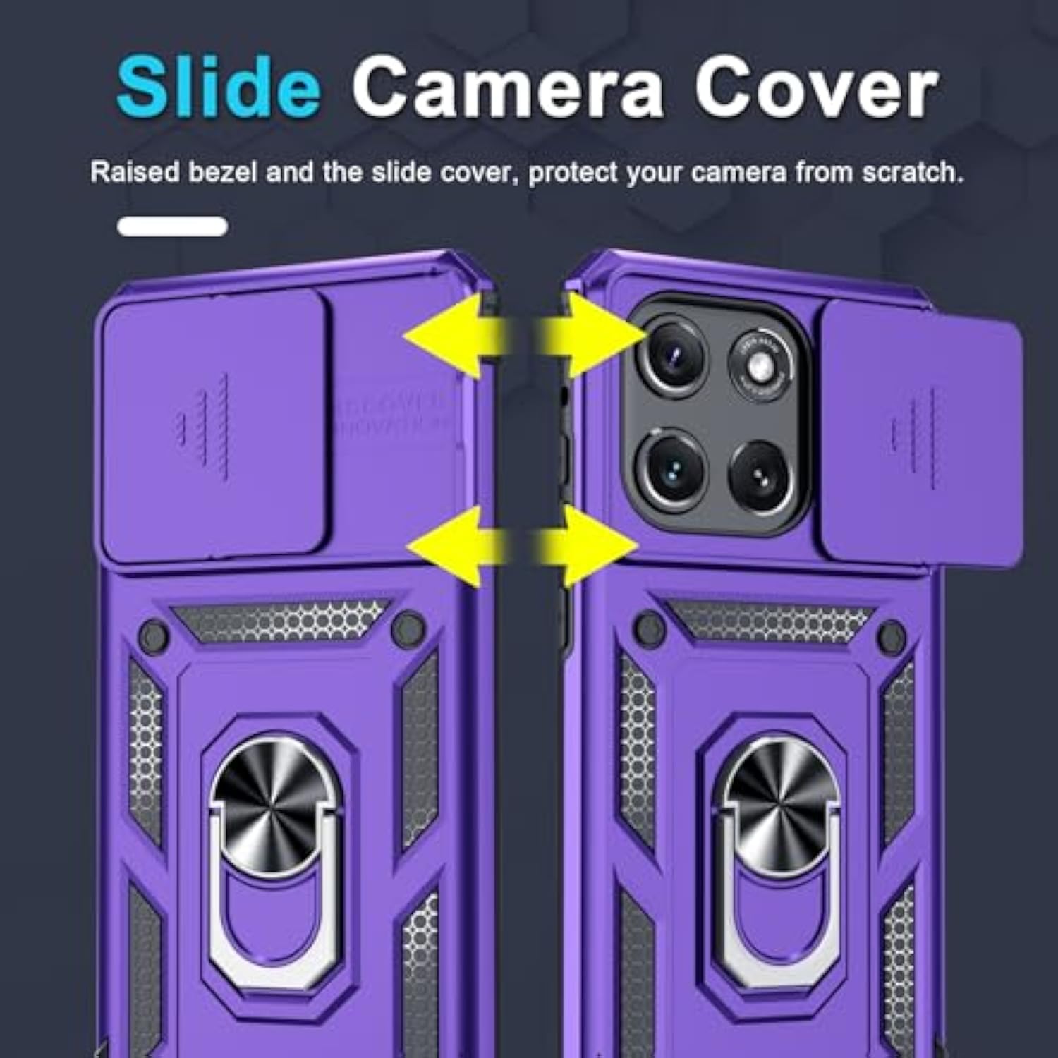 Compatible With Moto G Stylus 5G 2025 Case Built In Slide Camera Lens Cover+Screen Protector+Finger Ring Holder Kickstand,Heavy Duty Shockproof Full Body Protective Phone Cover,Purple