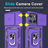 Compatible With Moto G Stylus 5G 2025 Case Built In Slide Camera Lens Cover+Screen Protector+Finger Ring Holder Kickstand,Heavy Duty Shockproof Full Body Protective Phone Cover,Purple