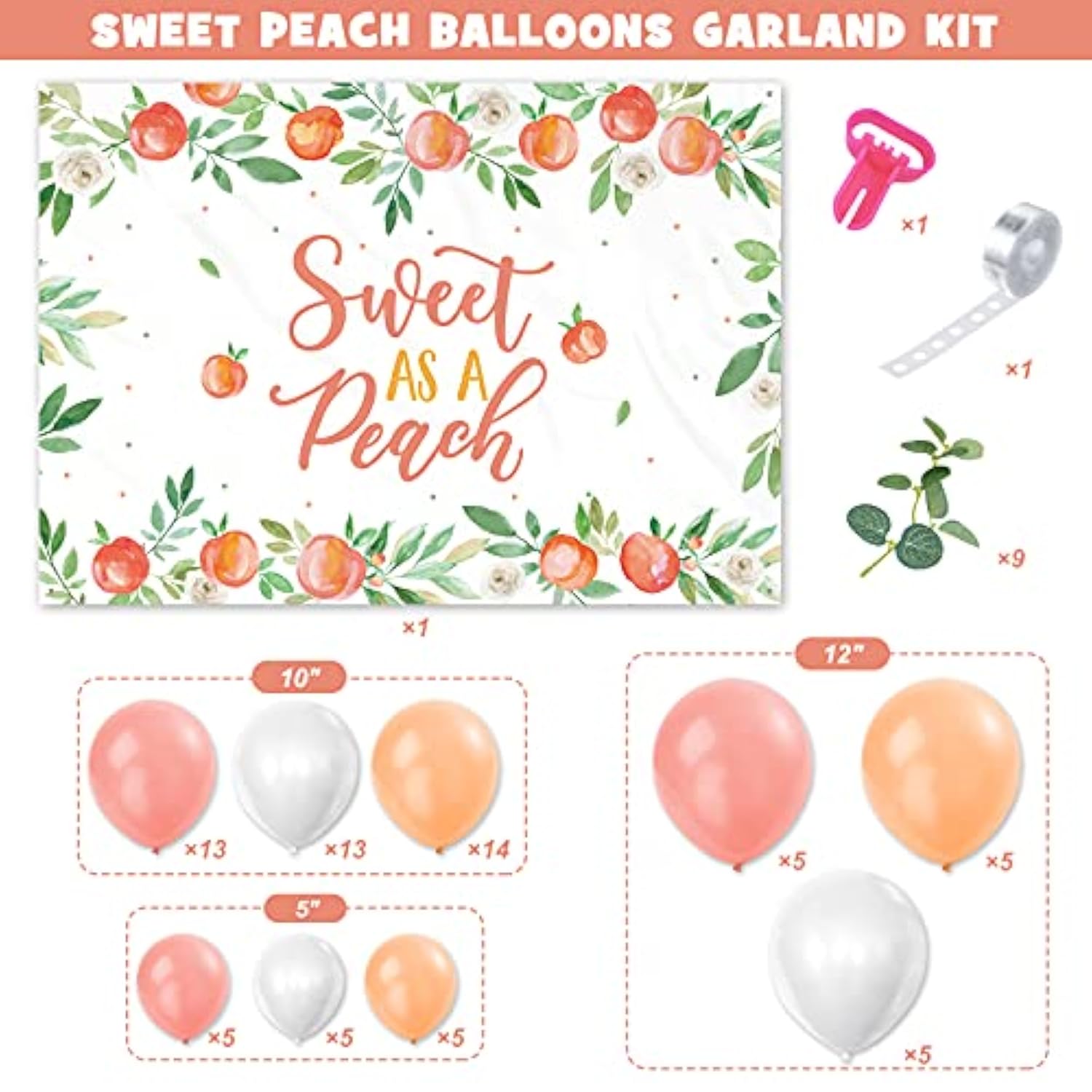 Sweet as a Peach Backdrop & Balloon Garland – Baby Shower and 1st Birthday Party Decor Set
