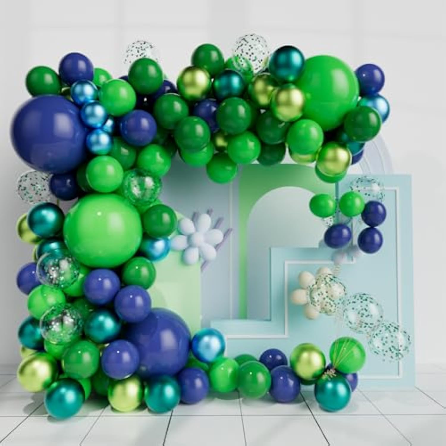 Blue Green Balloon Garland Kit, Blue Green Balloons And Confetti Balloons For Wedding Bridal Shower Birthday Baby Shower Party Decoration