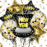 7pc 22-Inch Happy New Year Balloon Set Disco Ball & Star Foil Decor