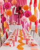 15PCS Hot Pink Orange Party Decorations Tissue Paper Flowers Pom Poms Honeycomb for Girl Groovy Birthday Baby Shower Wedding Bachelorette Summer Flamingo Party Nursery Wall Hanging Décor