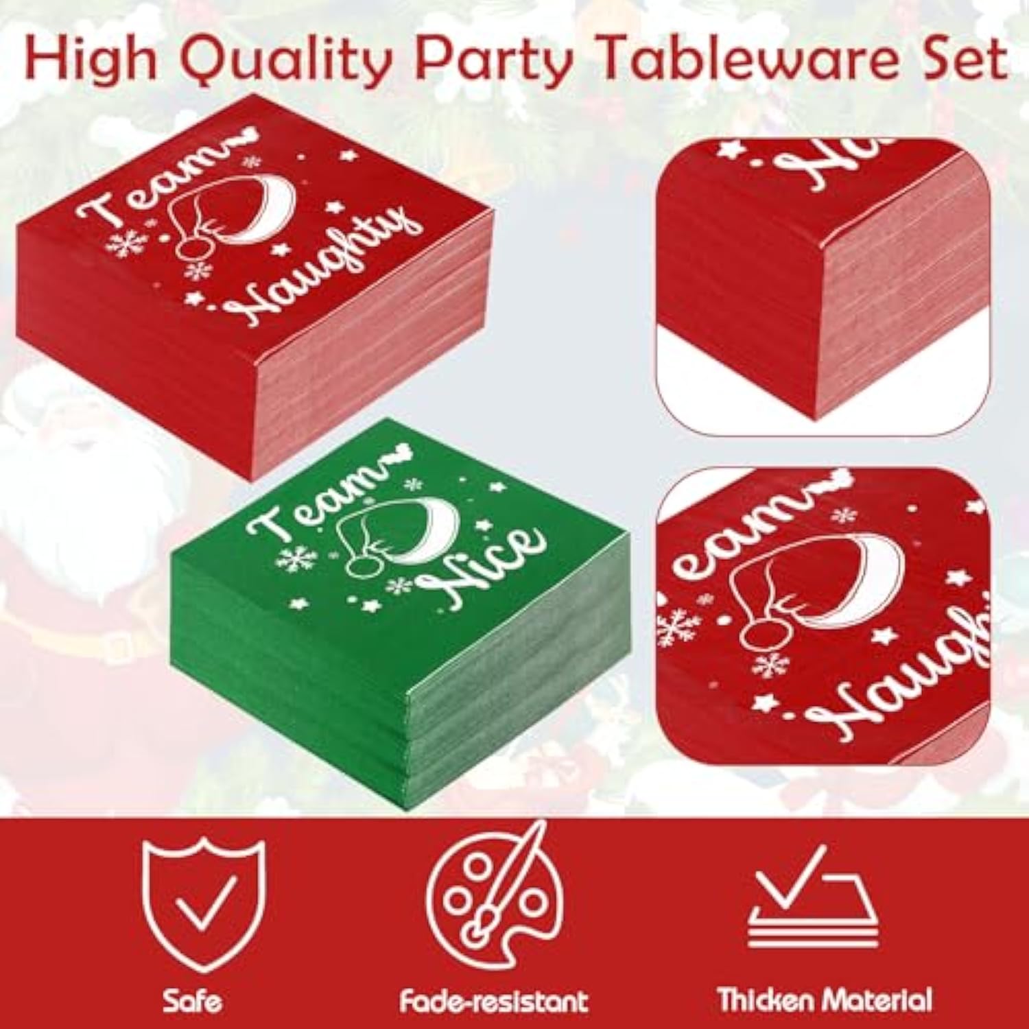 244 Pcs Merry Christmas Friendsmas Naughty Team Nice Party Supplies Dinnerware Set Team Include 24 Pcs 9 And 7 Inch Plates 9 Oz Paper Cups Napkins Knives Forks Spoons For Xmas Party Decoration