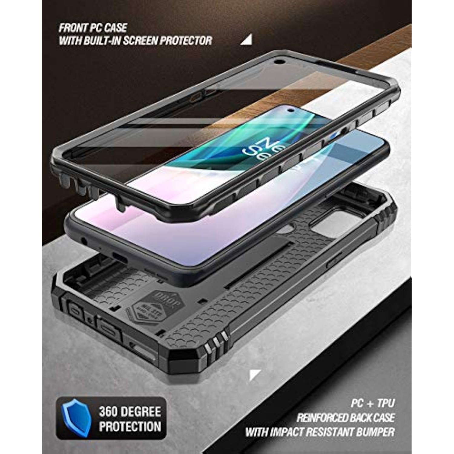 Revolution Series Case For Oneplus Nord N10 5G, Full-Body Rugged Dual-Layer Shockproof Protective Cover With Kickstand And Built-In-Screen Protector, Black