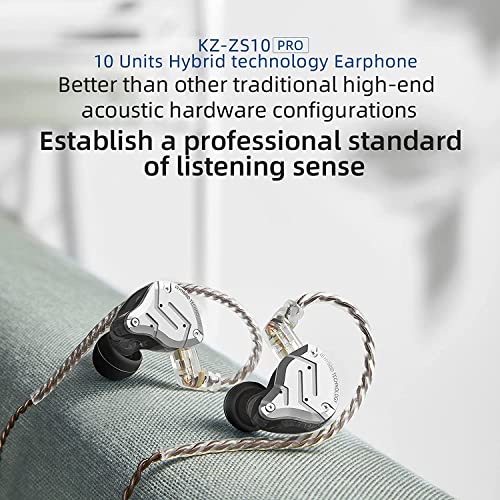 KZ ZS10 Pro Wired Earbuds in Ear Monitor Headphone KZ IEMs for Gaming in-Ear Earphone 4BA+1DD Drivers Metal Earphones with Stainless Steel Faceplate,