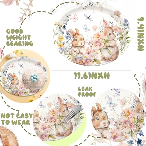 100Pcs Easter Plates, Easter Plates and Napkins includes 50pcs Oval Easter Paper Plates and Easter Napkins, Bunny Rabbit Disposable Easter Plate and Napkin for Happy Eater Decorations