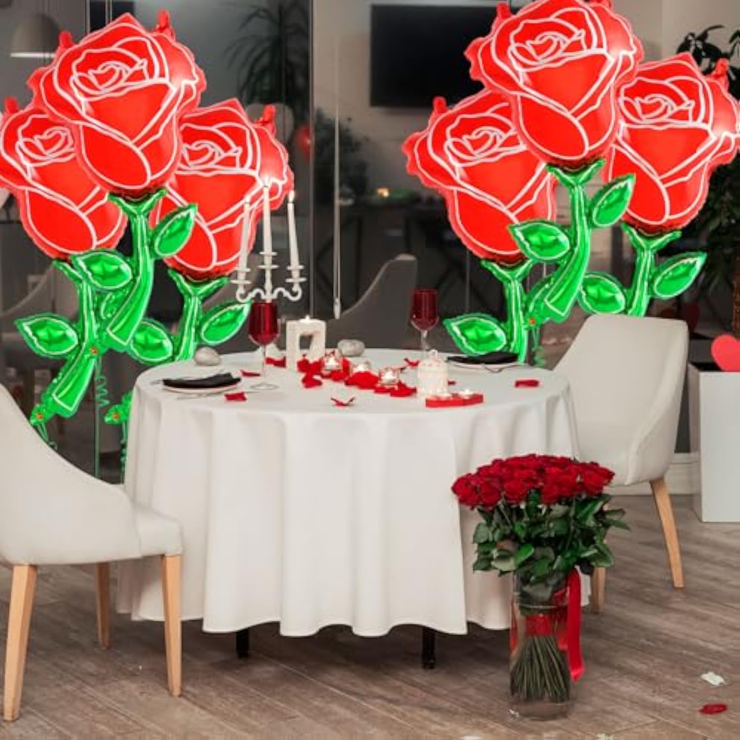 6 Pcs Red Rose Balloons,37 Inch Giant Rose Foil Balloons,Red Flower Balloon Valentines Day Balloon For Birthday Wedding Valentines Day Flower Theme Party Decoration
