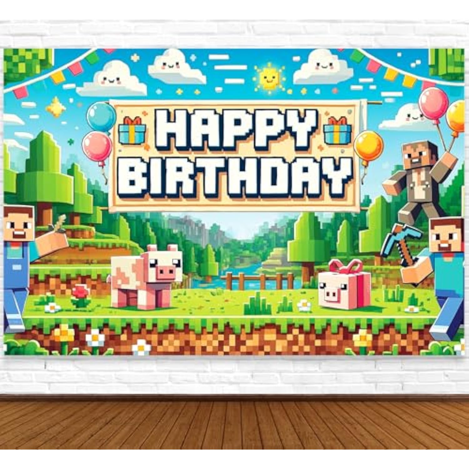 6×4ft Pixel Gamer Birthday Backdrop Video Game Party Banner for Boys