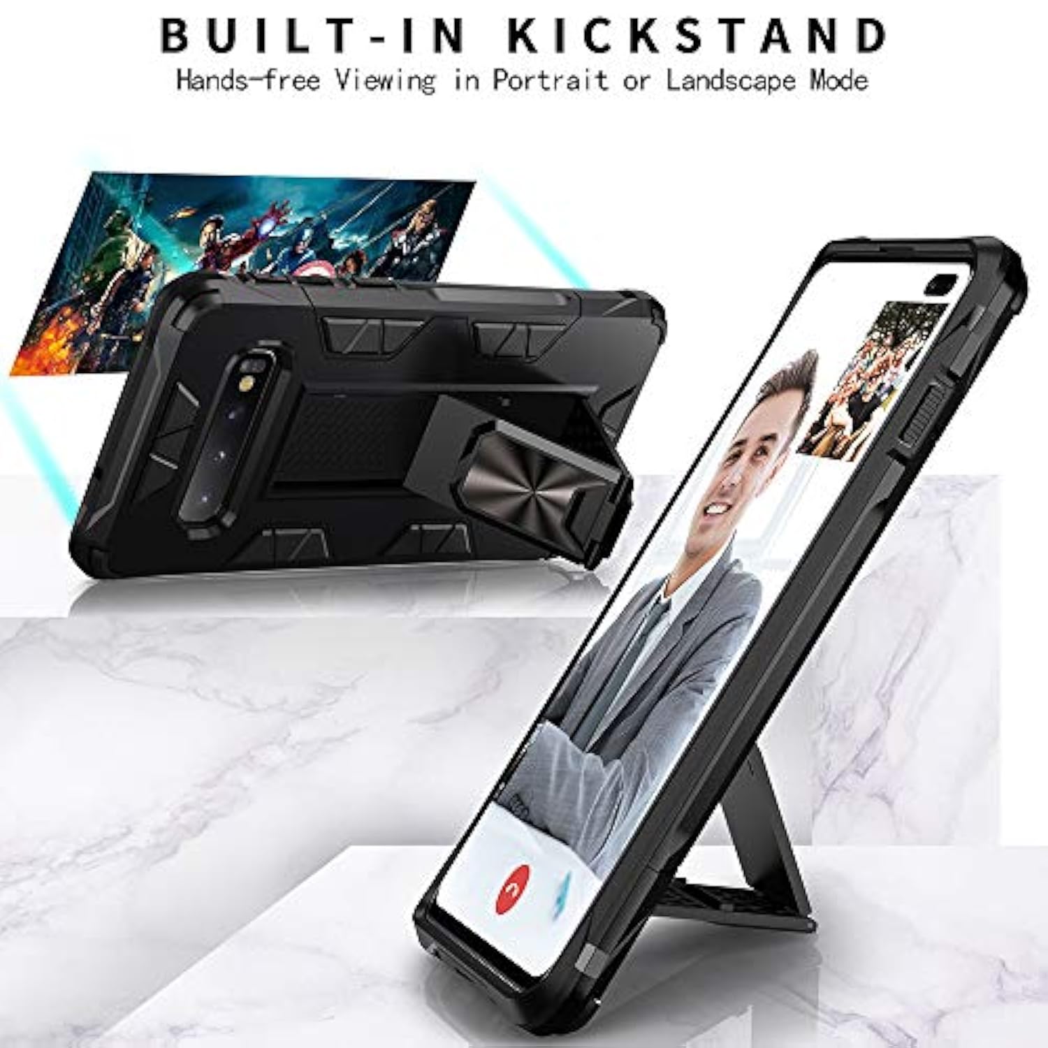 For Samsung Galaxy S10 Plus Case Grade Built-In Kickstand Case Holder Armor Heavy Duty Shockproof Cover Protective For Samsung Galaxy S10+ Plus Phone Case (Blue)
