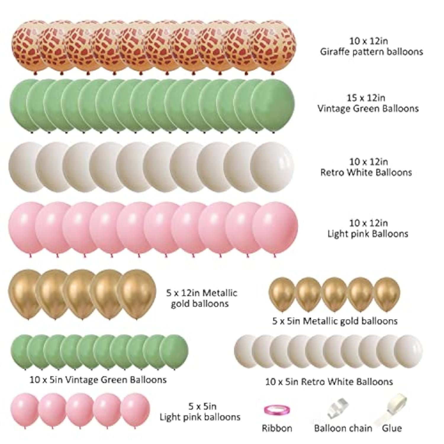 80Pcs Jungle Safari Balloons Animal Print Pink Sage Green Wild One Baby Shower Party