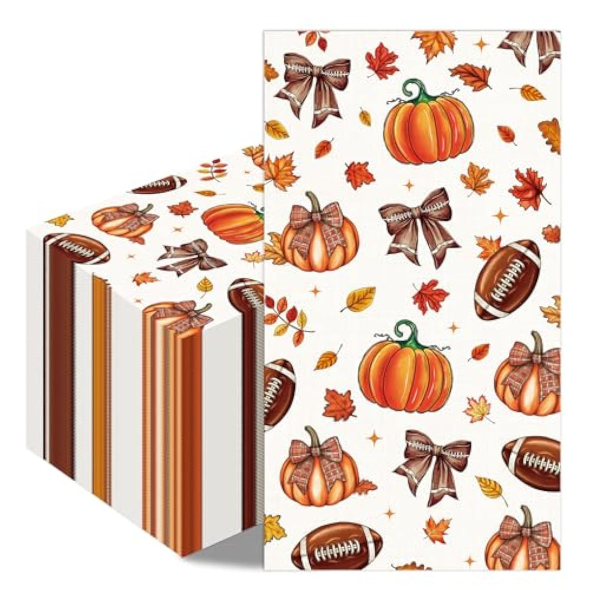 Fall Football Pumpkin Napkin - 100 Pcs Maple Leaves Pumpkin Rugby Decorative Cocktail Napkins Set, Autumn Sports Game Day Disposable Paper Hand Towels, Thanksgiving Party Decorations Supplies