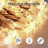 Christmas Lights 150 Count White Wire Ul Certified Connectable Warm White String Lights For Christmas Tree,Garland,Home,