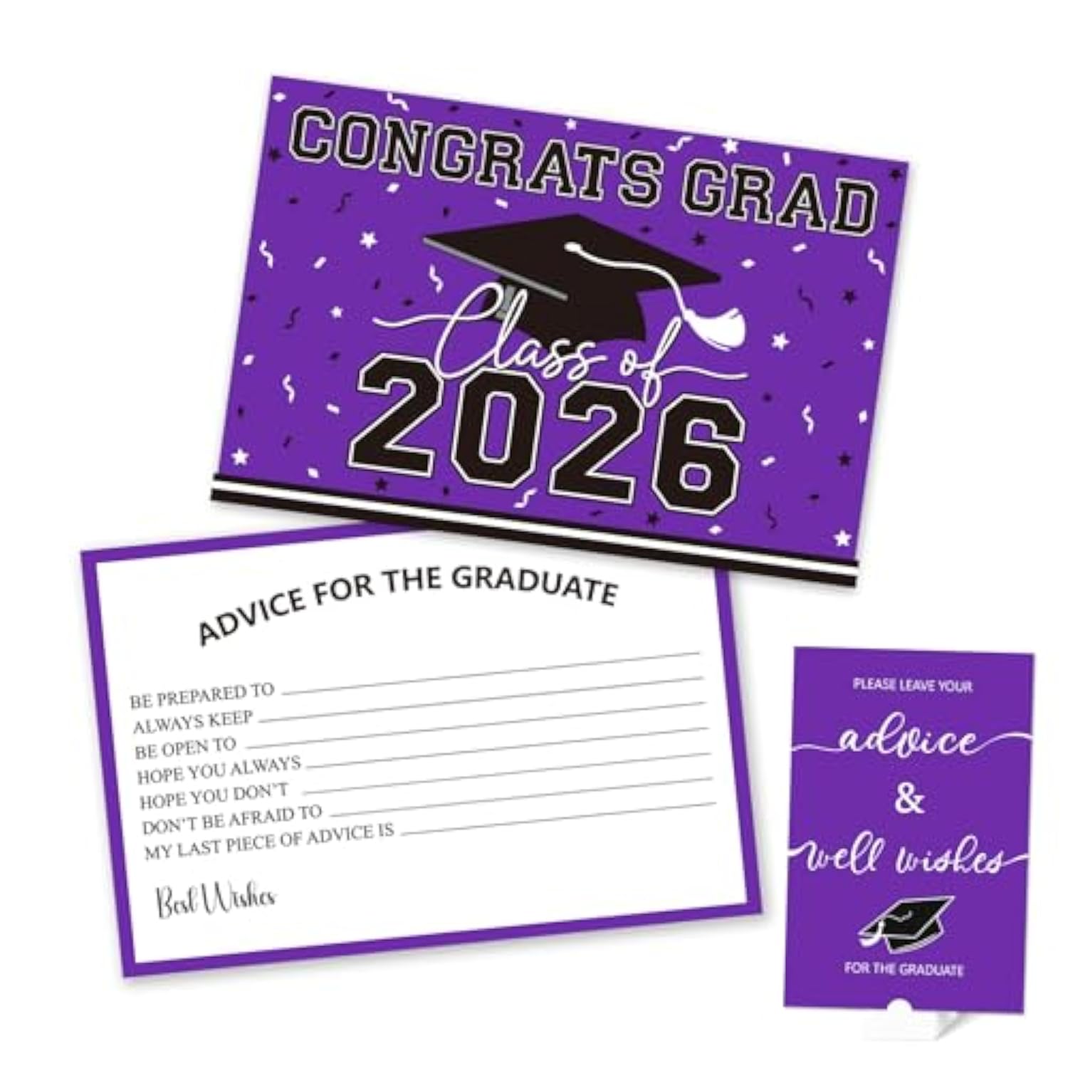 50Pcs Graduation Wish & Advice Cards For Class Of 2026 - Graduation Party Favors ?Graduation Decorations, Congrats Grad Graduation Cards To Cherish Memories?Purple And Black?