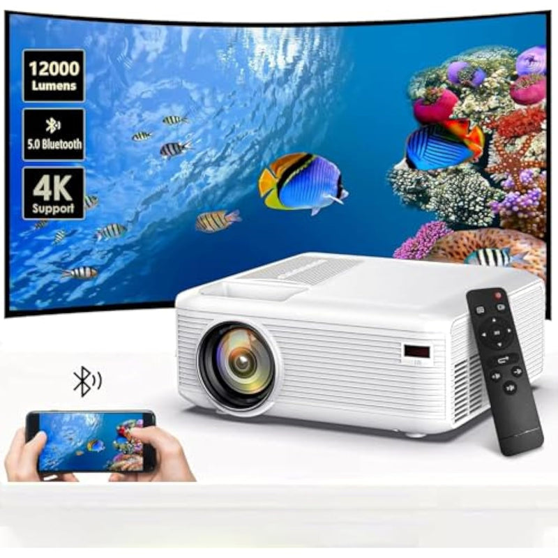 Mini Projector | 4K Support 200" Giant Screen | 500 Ansi Lumens, Bluetooth 5.2 | Portable Outdoor Movie Projector Compatible With Tv Stick/Phone/Hdmi/Pc | Builtin Hifi Speaker