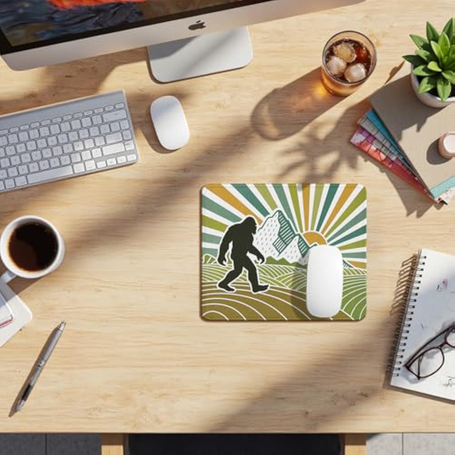 Boho Colorful Bigfoot Mouse Pad, Funny Bigfoot Mousepad For Desk Home Office Computers Laptop Accessories,Sasquatch Camping Lover Gifts For Women Men, Funny Office Decor, 9.5X7.9 Inch