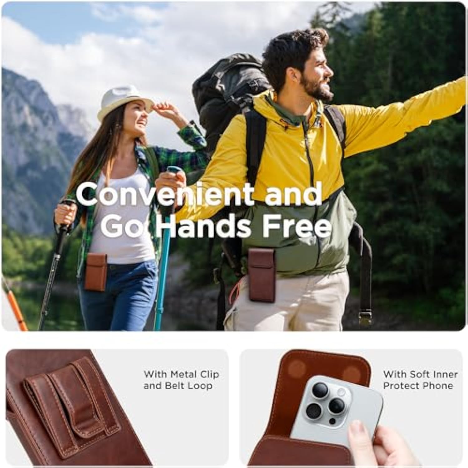 Holster For Iphone 16 Pro Max 15 Pro Max 14 Pro Max 13 Pro Max 12 Pro Max 16 Plus 15 Plus 14 Plus, Premium Leather Pouch With Belt Clip Phone Holster Belt Case, Coffee -L
