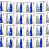 4P Navy-Blue White-Silver Foil Fringe Metallic Tassel Garland Banner, Tassels Banner Streamers For Parade Floats, Bachelorette, Wedding, Birthday, Halloween, Bridal/Baby Shower Party Decorations