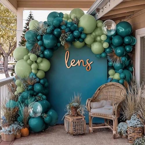 Teal Balloon Garland Arch Kit Double Stuffed, Dark Turquoise Teal-Green Aqua Balloon Different Sizes 18/12/5 Inch for Baby Shower Birthday Wedding Bridal Summer New Year Party Decoration