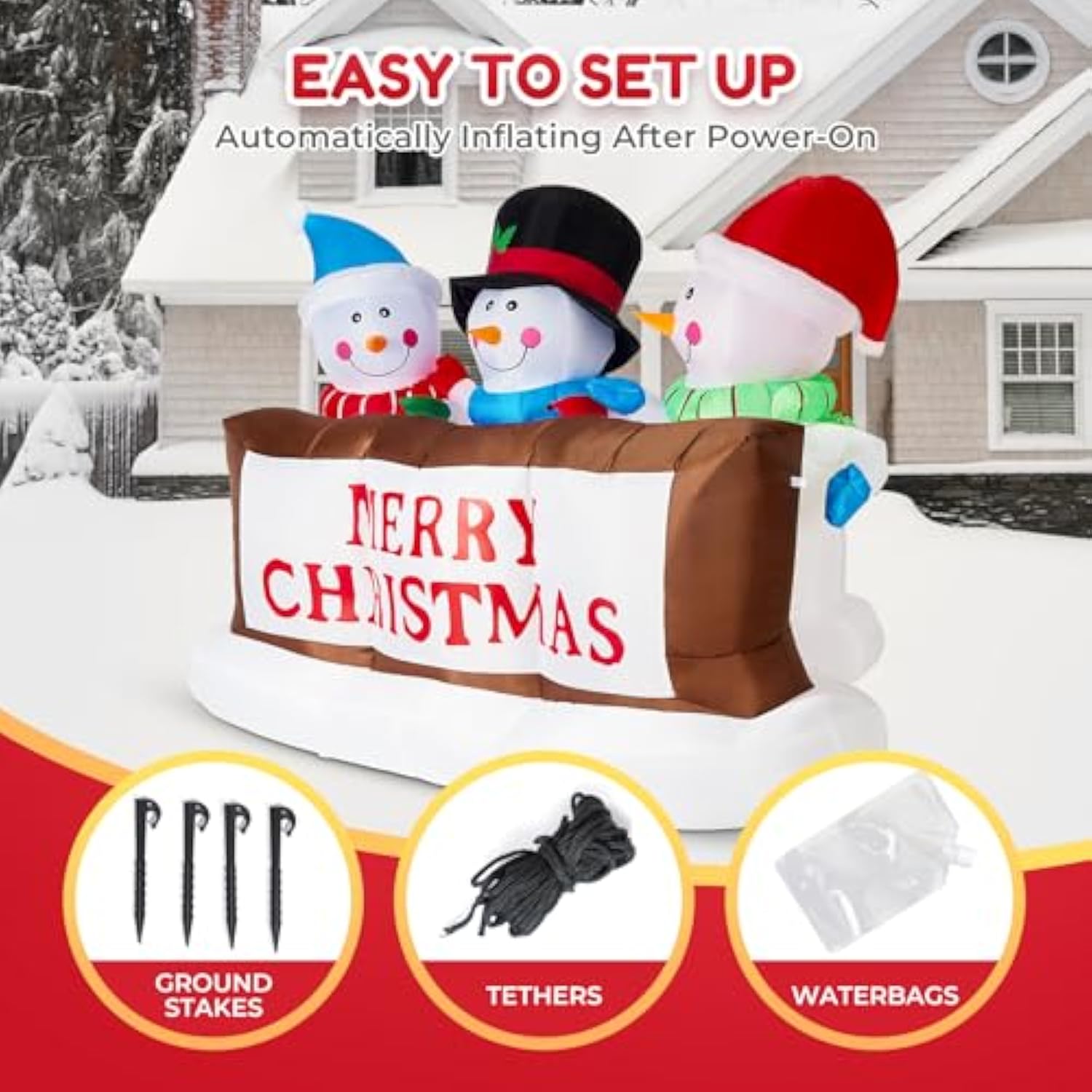 7Ft Christmas Inflatable Snowman Yard Decoration With Led Lights - Merry Christmas Sign Trio, Outdoor Xmas Blow Up Decor