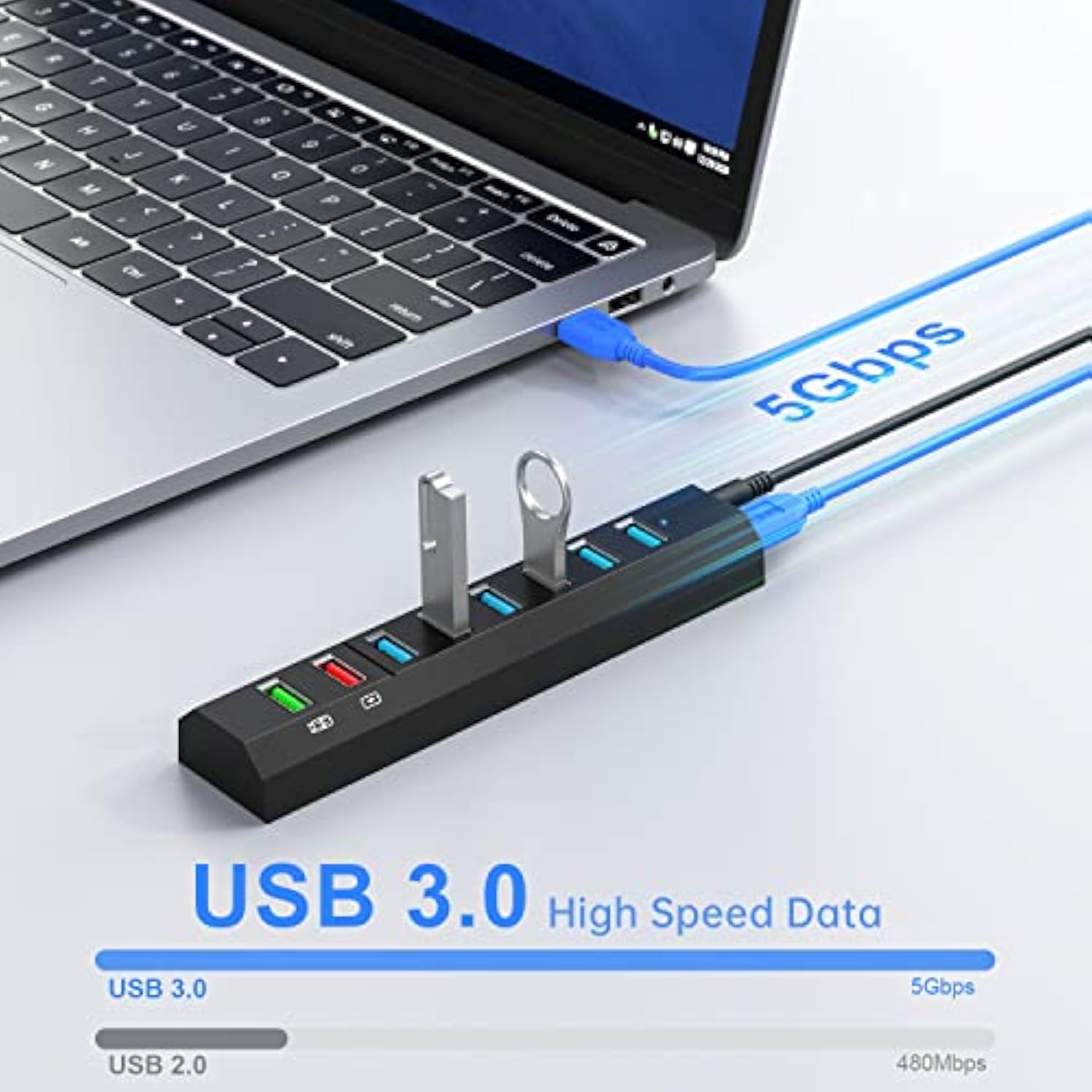 Powered Usb Hub, 8-Port Usb Hub 3.0 Powered Usb Splitter With 2 Fast Charging