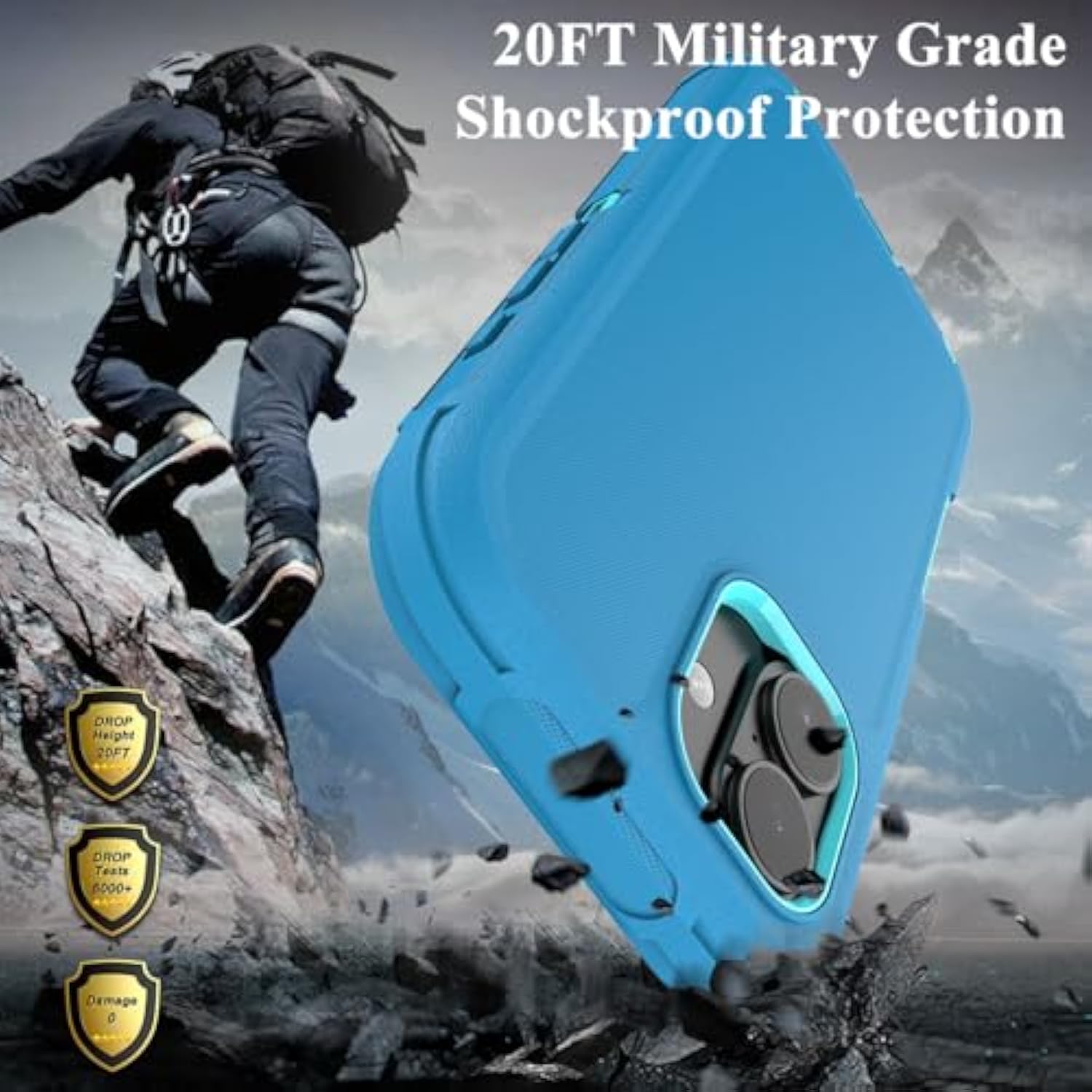 Designed For Iphone 16 Case,3 Layers Military Grade Full Body Protection,[Without Screen Protector][Dustproof Port Protection] Shockproof Rugged Non Slip Hard Cover For Iphone 16,Turquoise